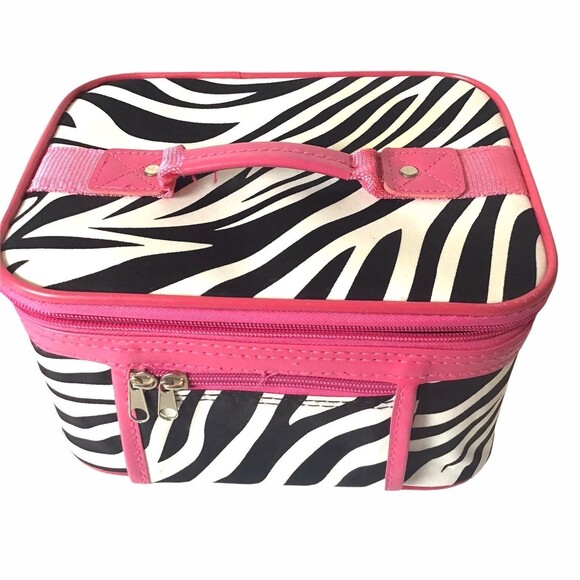 Zebra Cosmetic Case With Mirror Hot Pink & Black Print - Picture 2 of 6
